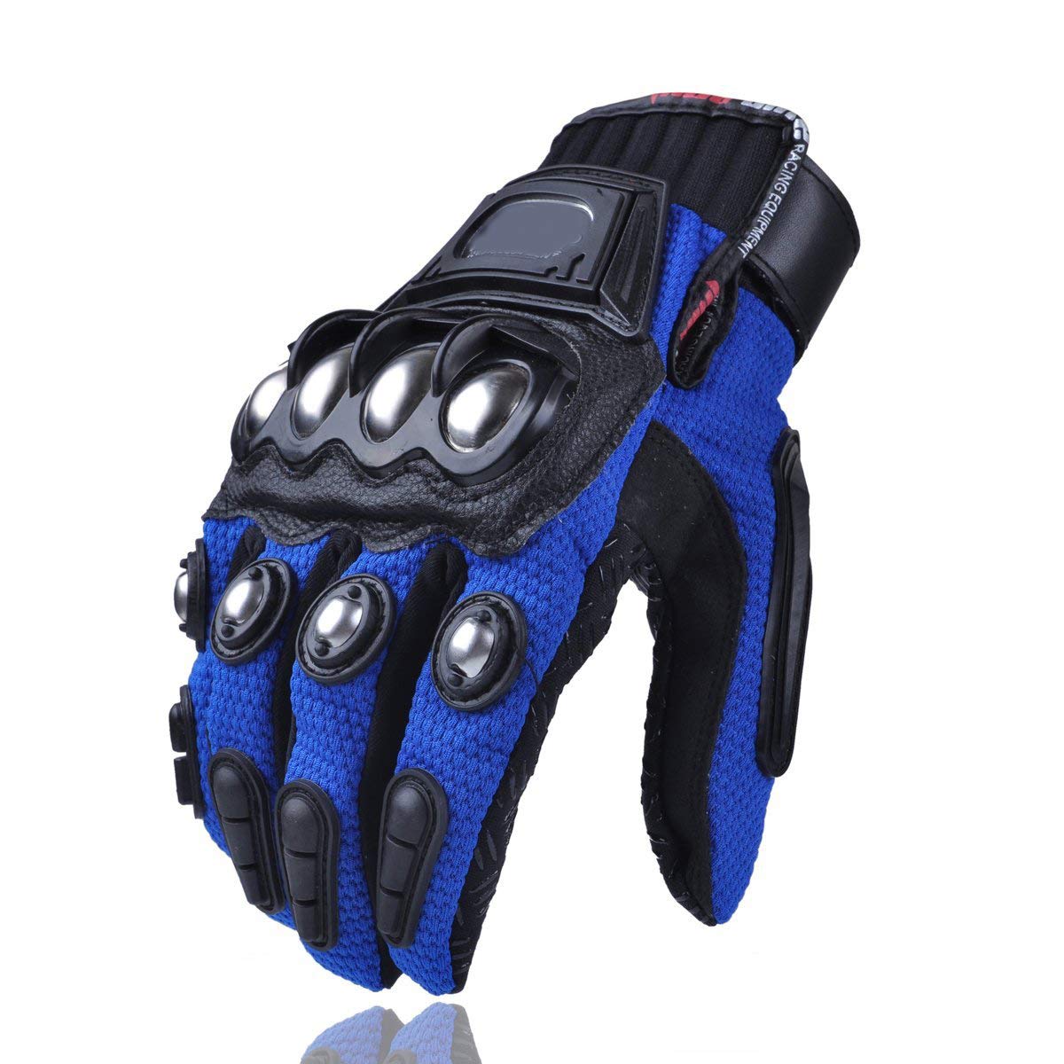 Steel Outdoor Knuckle Motorcycle Motorbike Powersports Safety Gloves (X-Large, Blue)