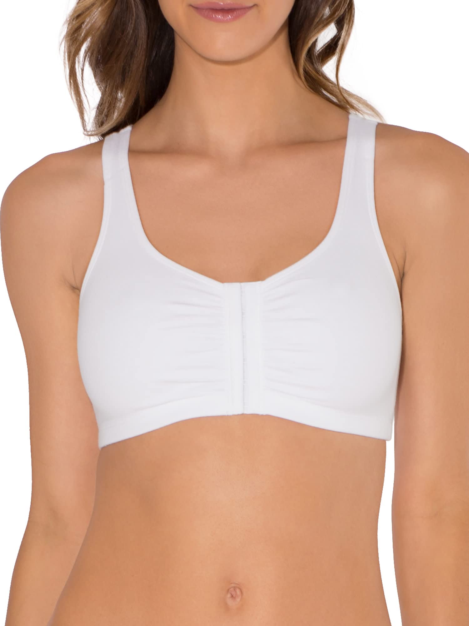 Fruit Of The Loom Womens Front Closure Cotton Sports Bra, Black/White/Heather Grey 3-Pack, 38 Us