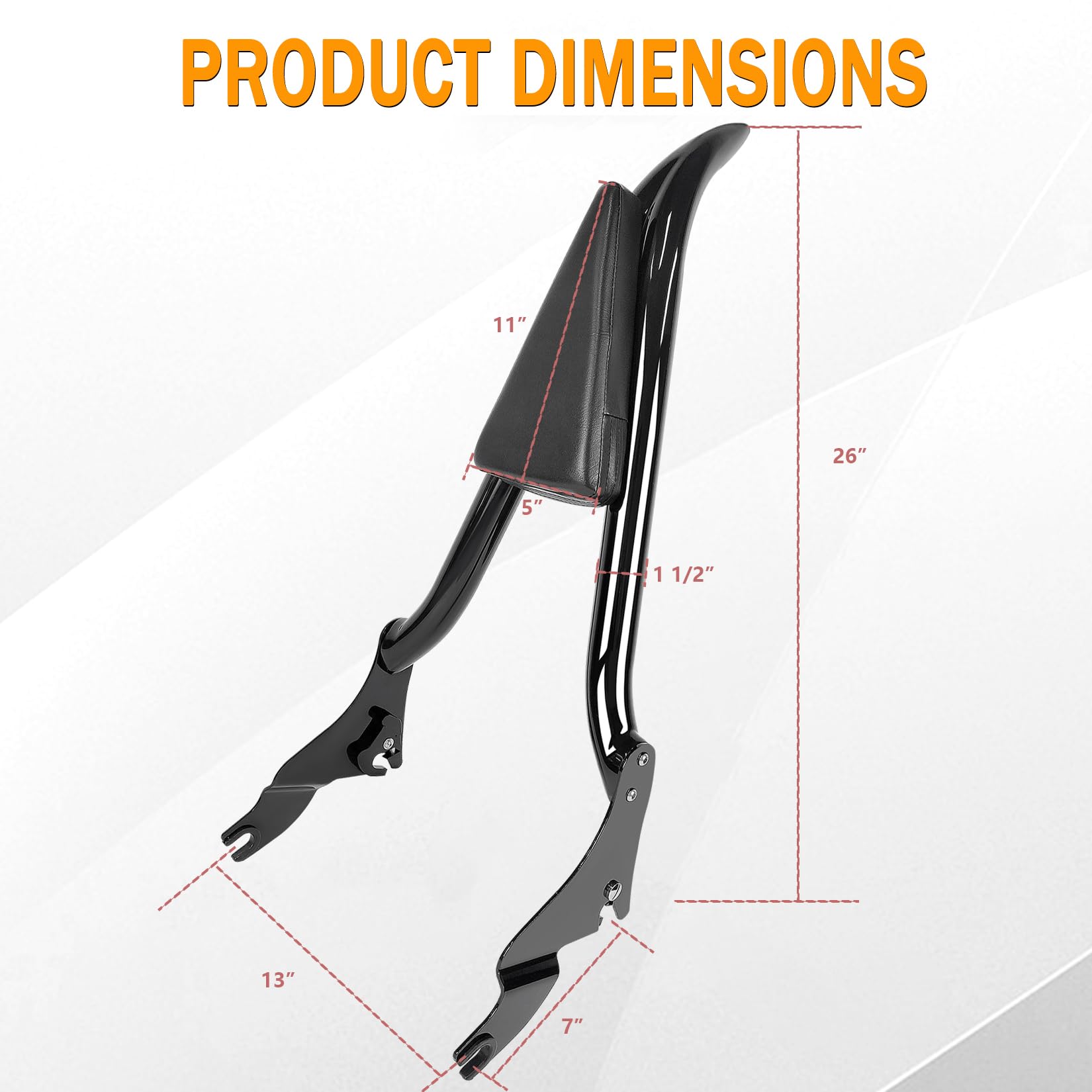 26'' Height Black Sissy Bar, Detachable Passenger Backrest Rear Pad Compatible for Harley Davidson Touring Models 2009-2023 Stre