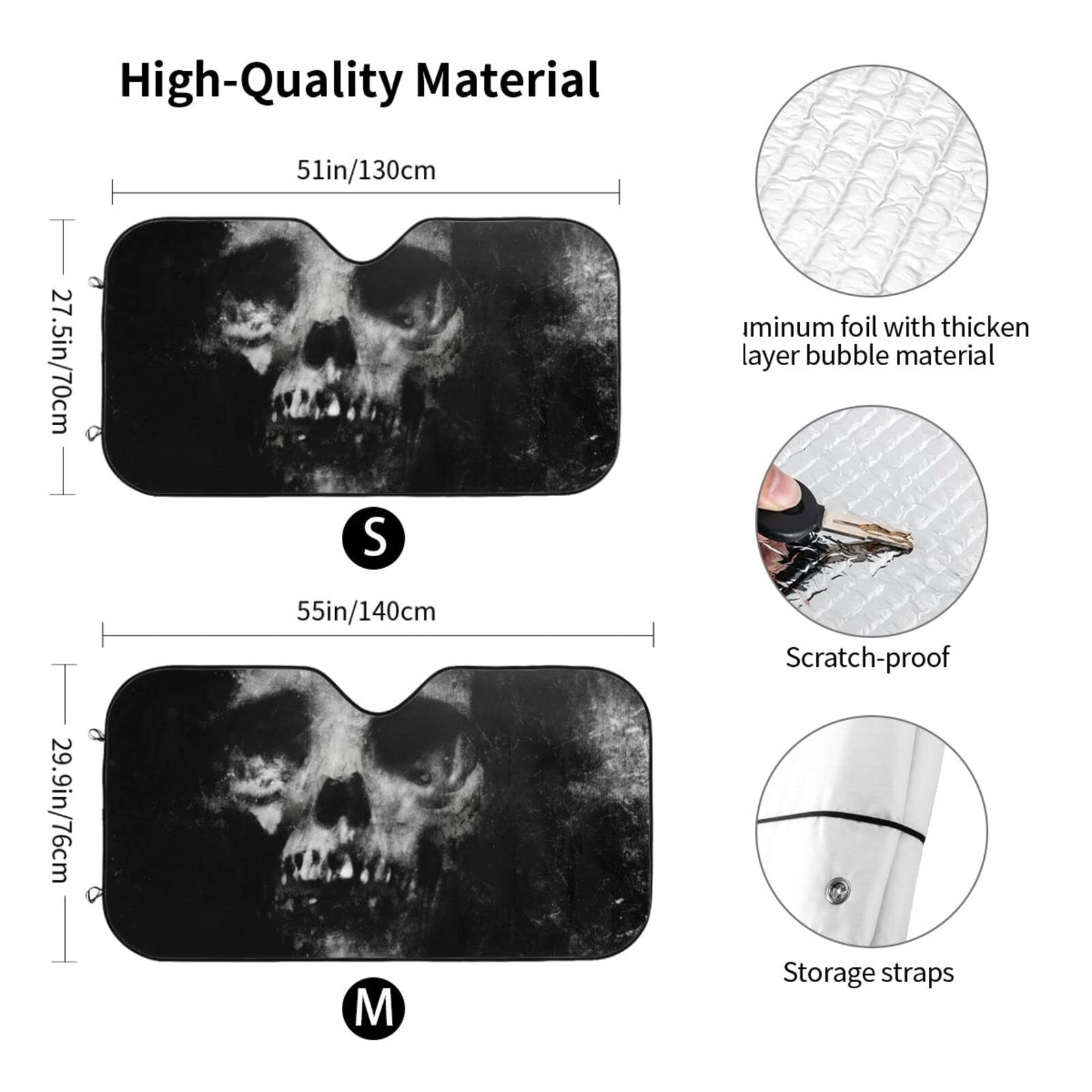 Scary Halloween Spooky Skull Horror Windshield Sunshade For Car Suv Truck Foldable Uv Ray Reflector Front Window Sun Shade Visor