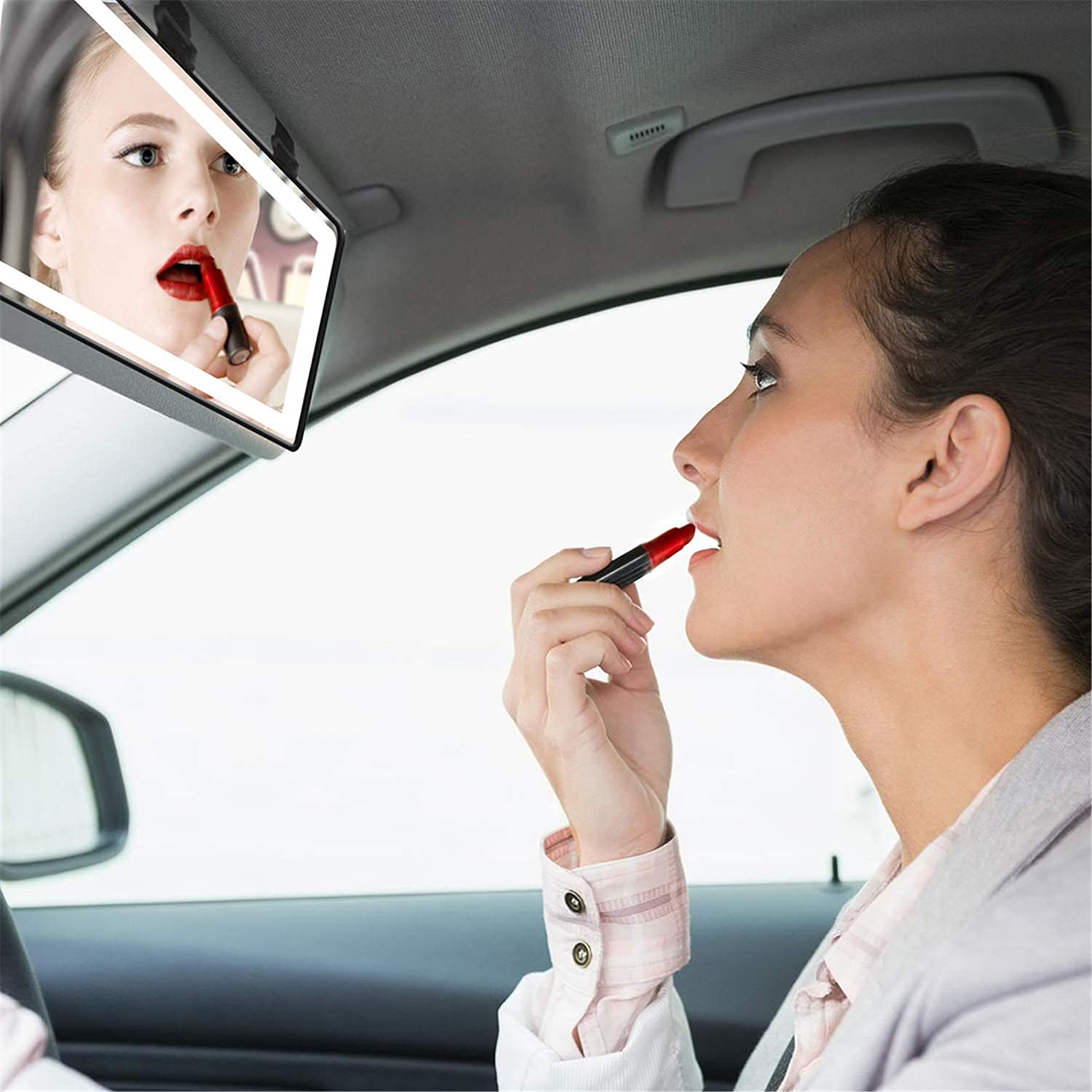Car Visor LED Vanity Mirror, Rechargeable Car Makeup Mirror with LED Lights for Car Truck SUV Rear View Mirror Sun, Shading Cosm