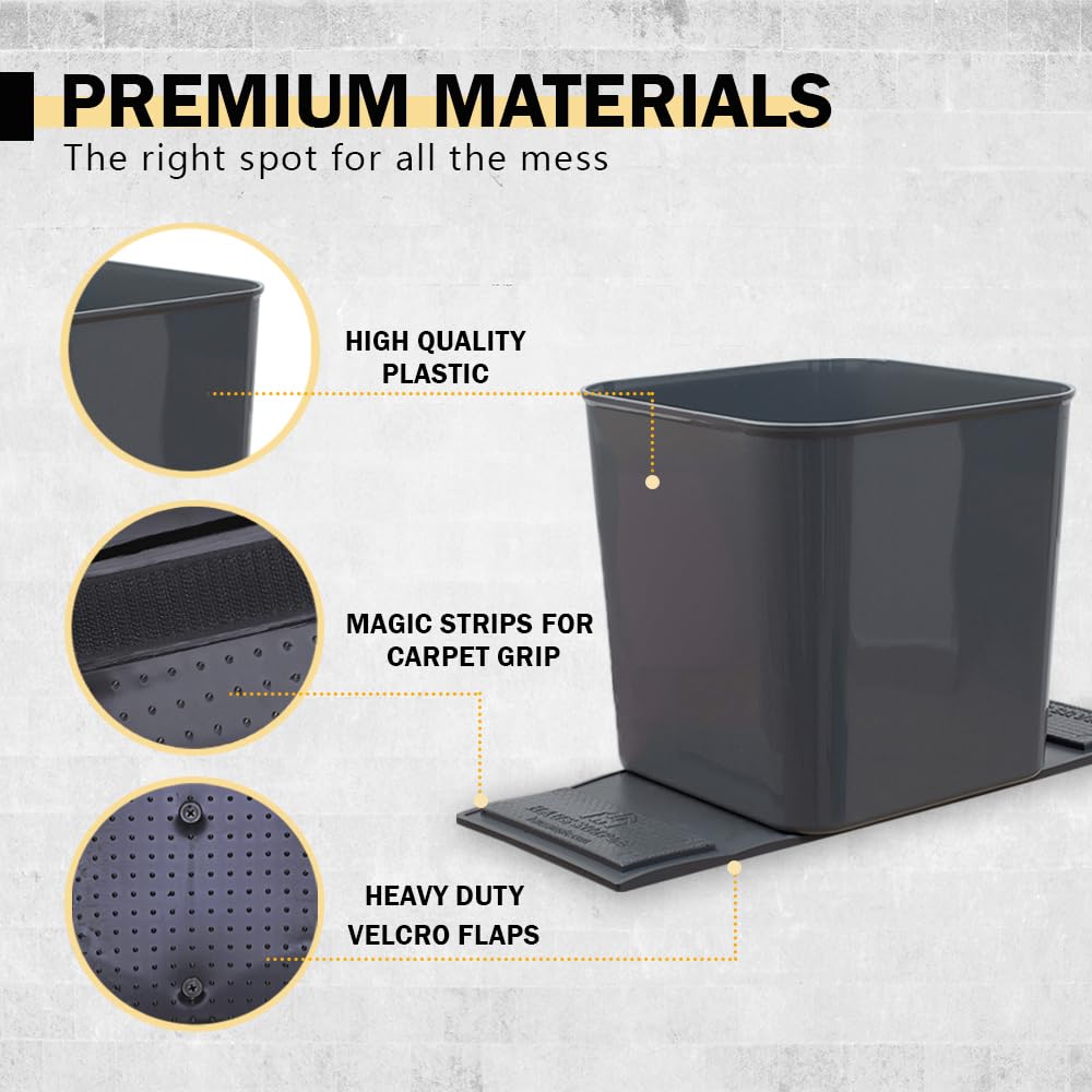 HAUSSIMPLE Car Trash Can - Spill Proof 1.4 Gallon Plastic Garbage Bin - Gray with Trash Bag - Model HSG-10000001