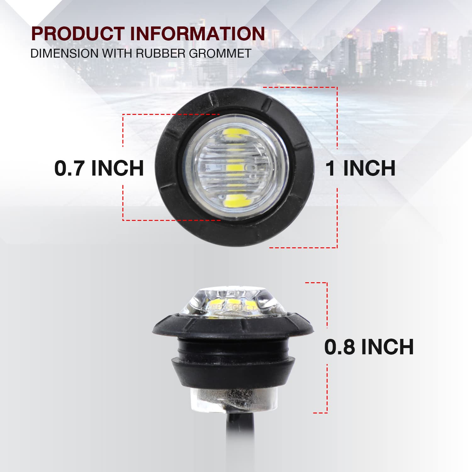 Tmh 50 Pcs 3/4 Inch White Light 3 Led Clearance Markers Side Marker Indicator Lights Mini Round Front Rear 3 Led With Rubber For