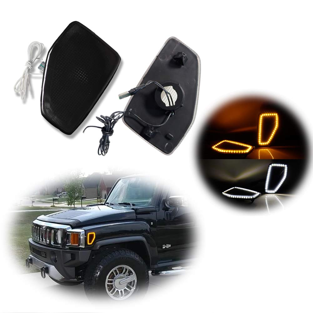 Kenrtir Smoked Lens Dual Color Amber/White Led Lamps Front Fender Side Marker Light For 2006-2010 Hummer H3