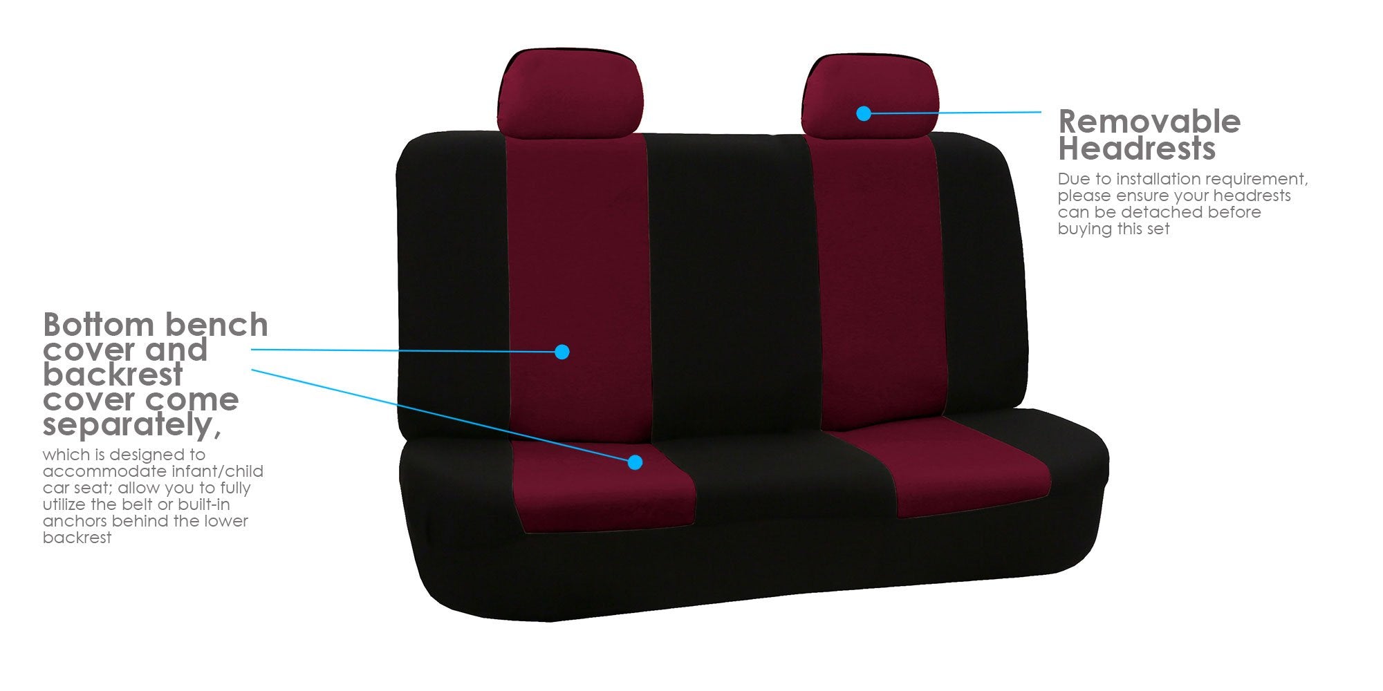 Fh Group Car Seat Cover For Back Seat Burgundy Cloth - Universal Fit Rear Seat Covers For Cars With Solid Bench, Car Seat Protec