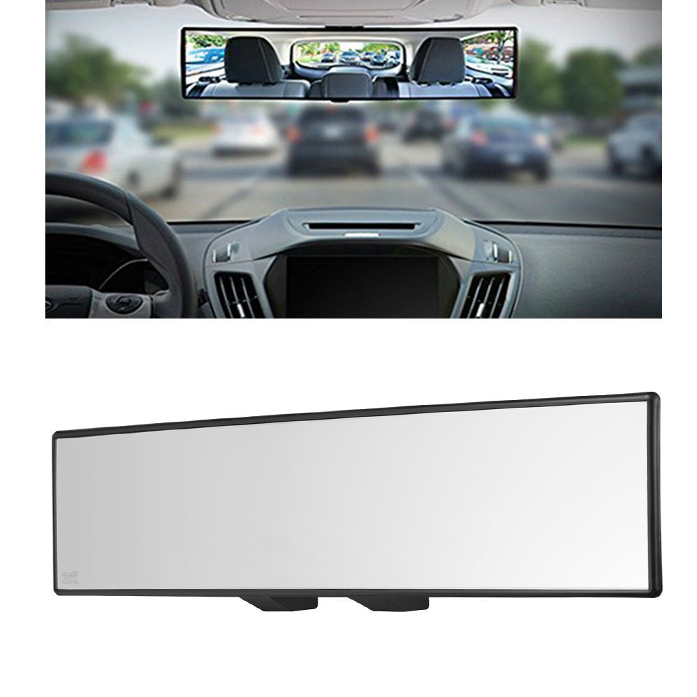 Yoolight Car Rearview Mirror - Universal 12" Panoramic Clip-On, Wide Angle, Black, Model 13, Durable ABS Material