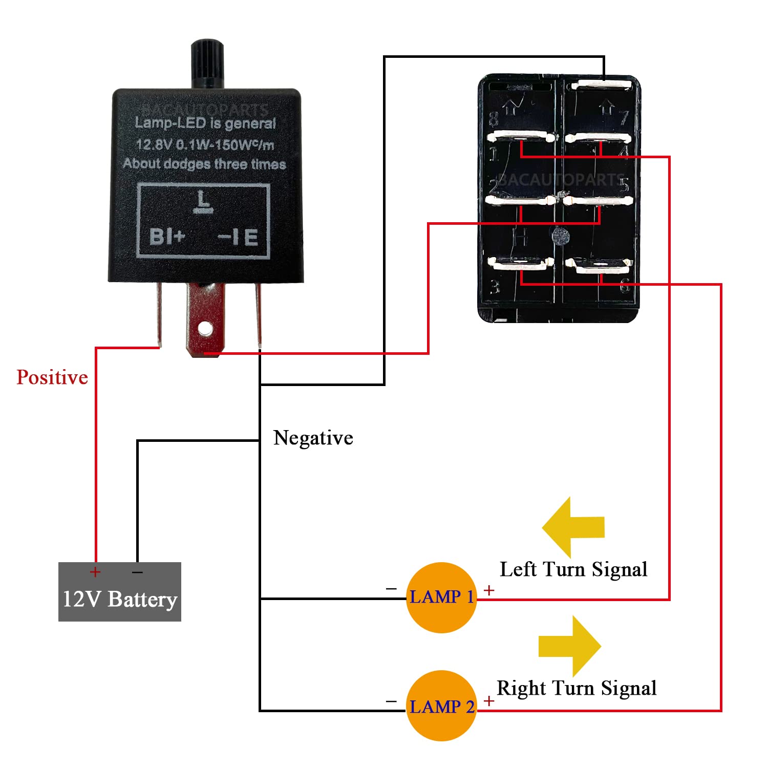 Blue Led 7 PIN Turn Signal Switch with 3 PIN Adjustable Flasher Relay 3 Way ON-Off-ON DPDT Rocker Switch + LED Flasher Blinker f