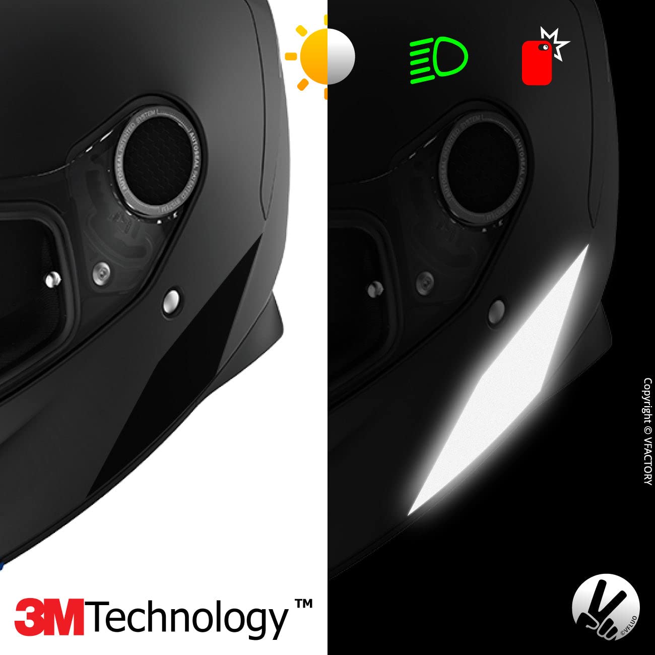 Vfluo - Kit Of Reflective Stickers - Agv K5 S™ Motorcycle Helmet - Approved Stripes Fr - 3M™ Technology - High Visibility & Strength - Discreet & Design - Maximum Grip