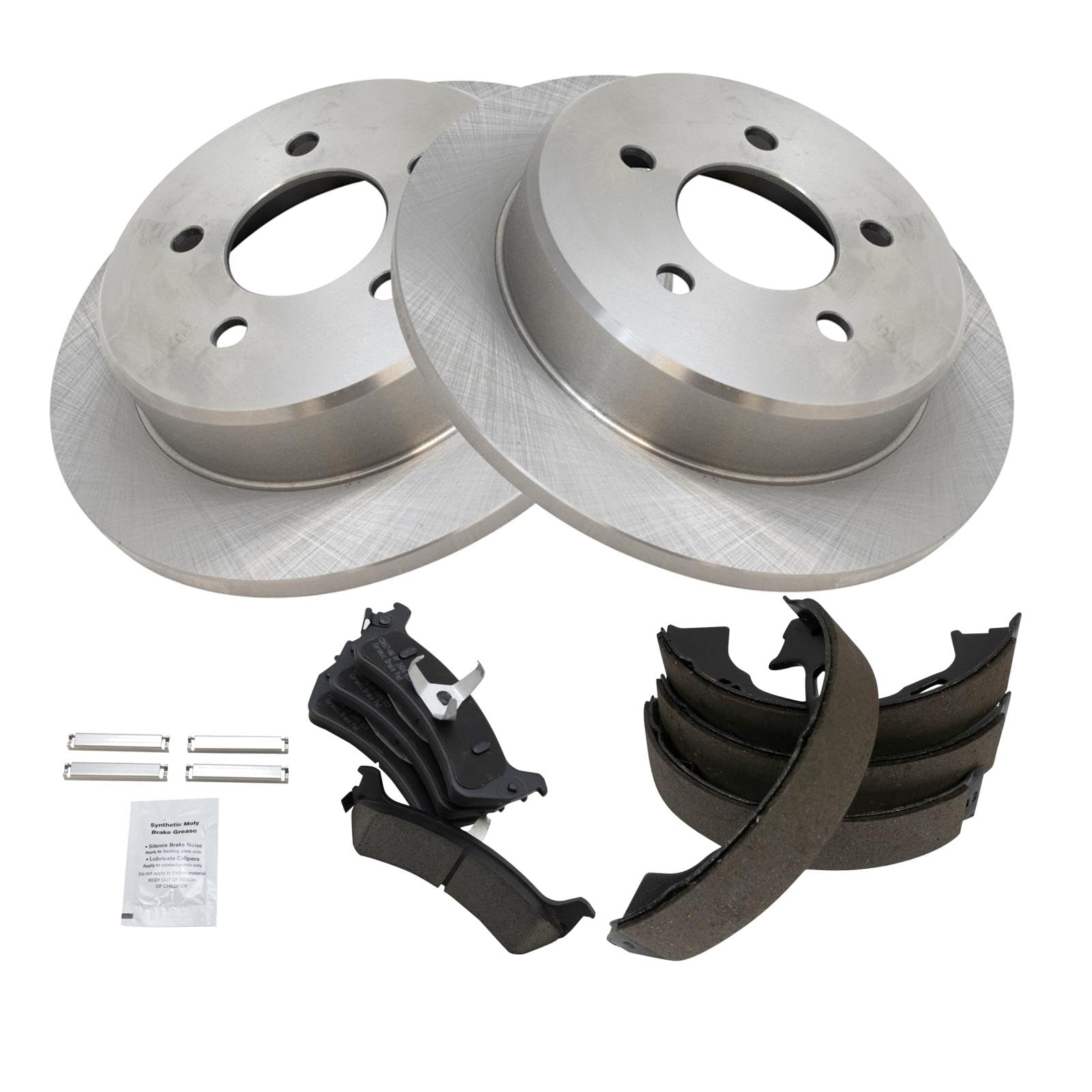 Trq Rear Brake Pad & Rotor Kit Brake Pads Brake Rotor Parking Brake Shoe Set Ceramic Compatible With 2000-2001 Ford Explorer 200