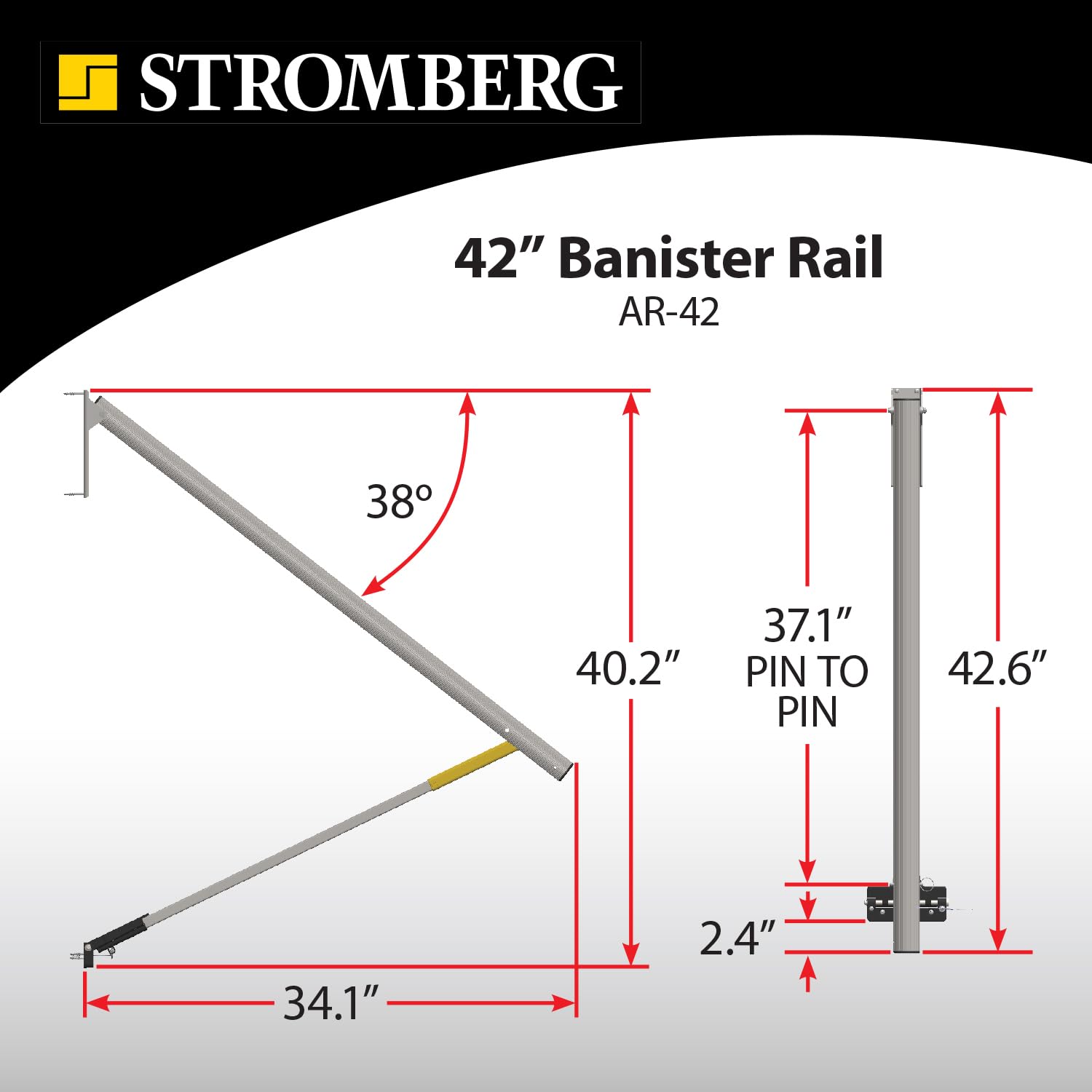 Stromberg Carlson AR-42 Banister Rail - 42" Black Aluminum Handrail for RV Steps, Ribbed Grip, Folds Flat & Locks Easily