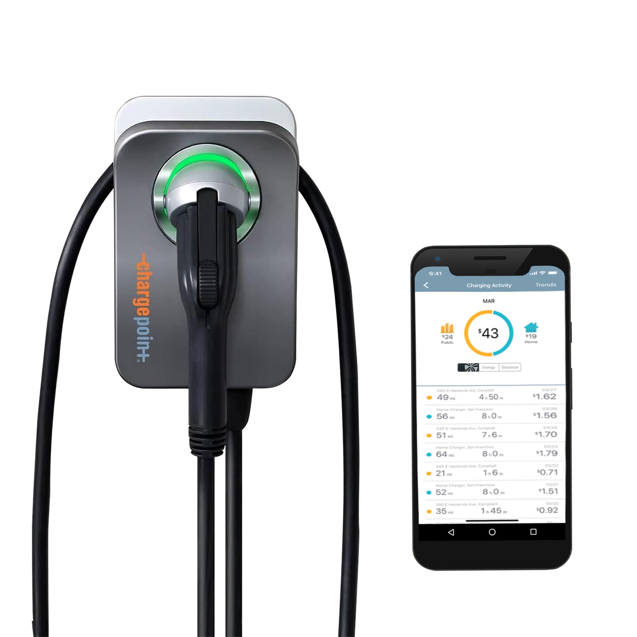ChargePoint HomeFlex Level 2 EV Charger J1772, Hardwired, Black, Model CPH50-HARDWIRE-L23