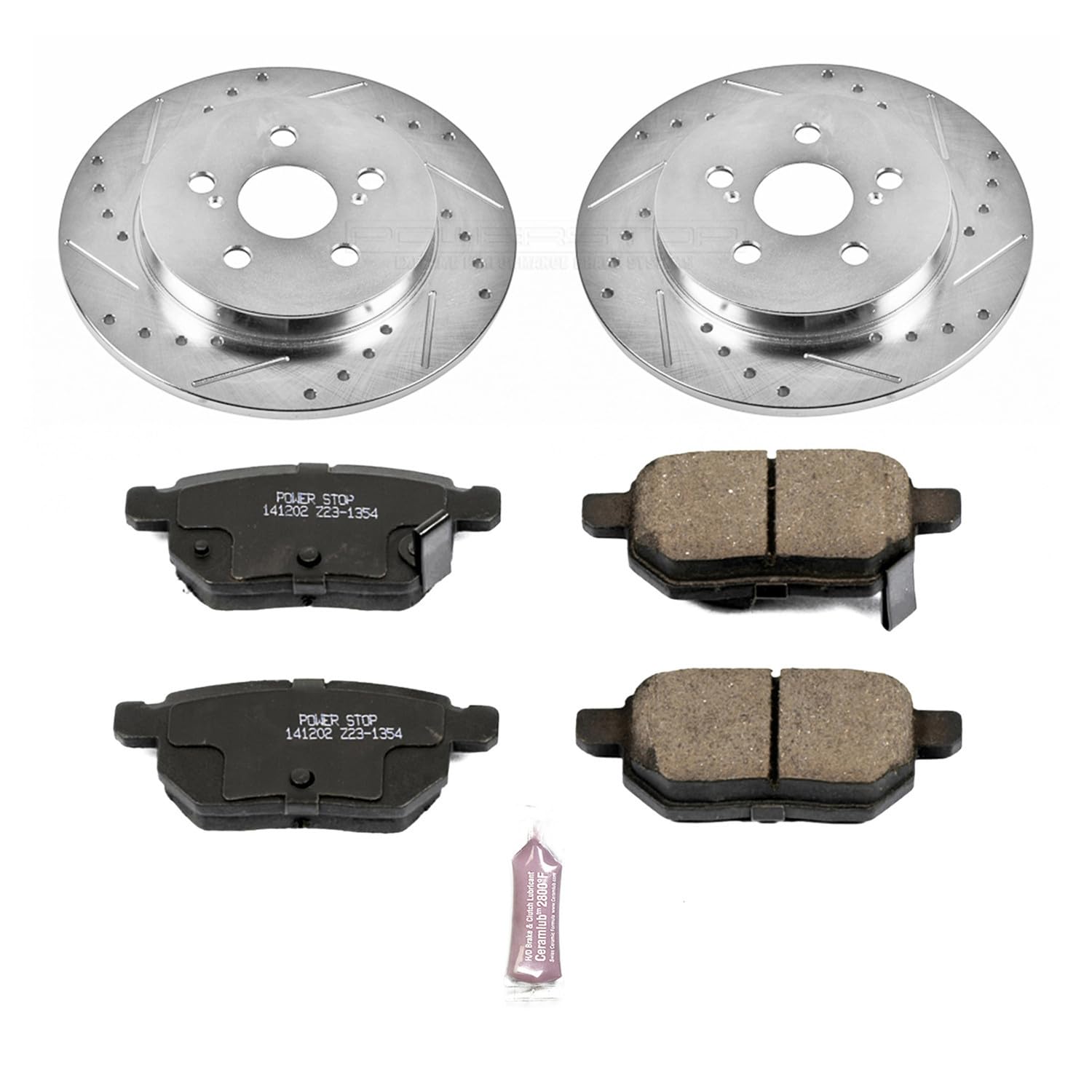 Power Stop K4736 Rear Z23 Carbon Fiber Brake Pads with Drilled & Slotted Brake Rotors Kit For Pontiac Vibe, Corolla, Corolla, Ma