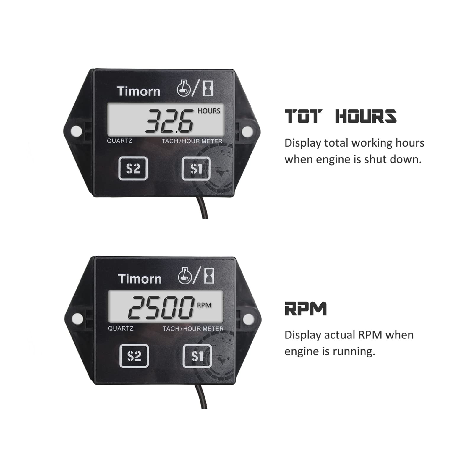 Tachometer for Small Engine,Inductive Hour Meter for 2 Stroke & 4 Stroke Small Engine, Timorn Replaceable Battery Waterproof Tac