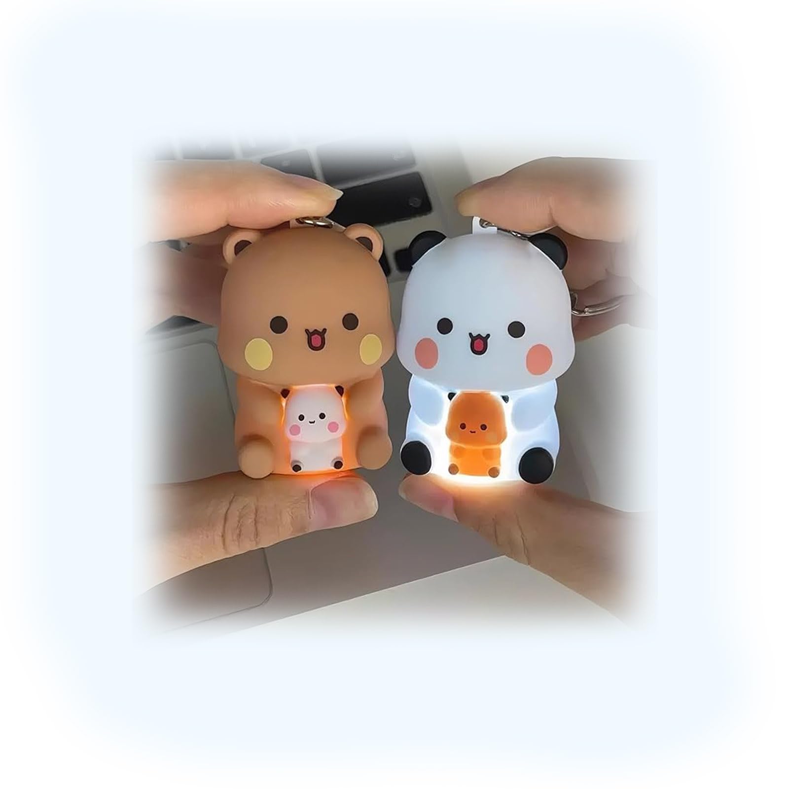 Z-oneMart 2PCS Cute Keychains BuBu Dudu, Mini Kawaii Cartoon Statue Bears Panda Figurine Key Chains for Women Girl Car Purse Bac