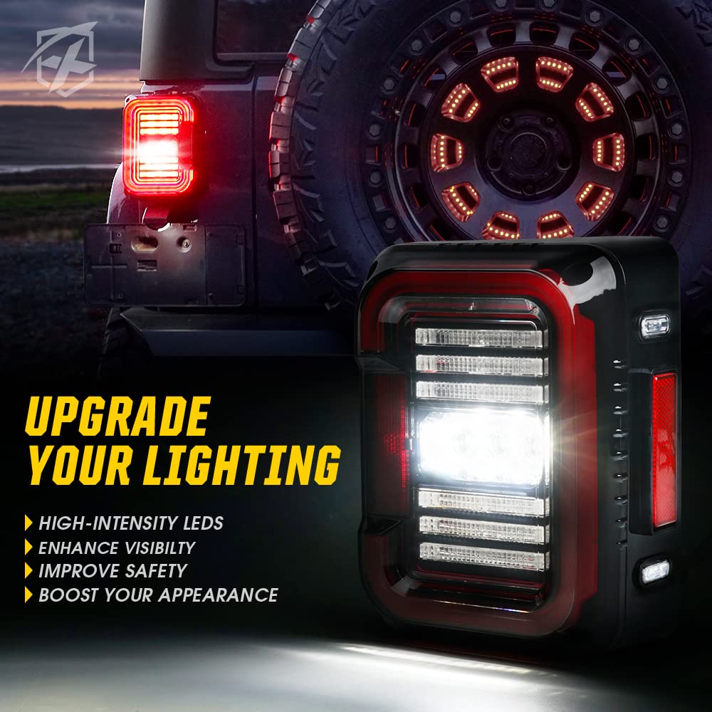 Xprite Led Tail Lights Compatible With 2007-2018 Jeep Jk Jku Sport/Sahara/Rubicon - Dot Approved, C-Shaped Clear Lens, Running,