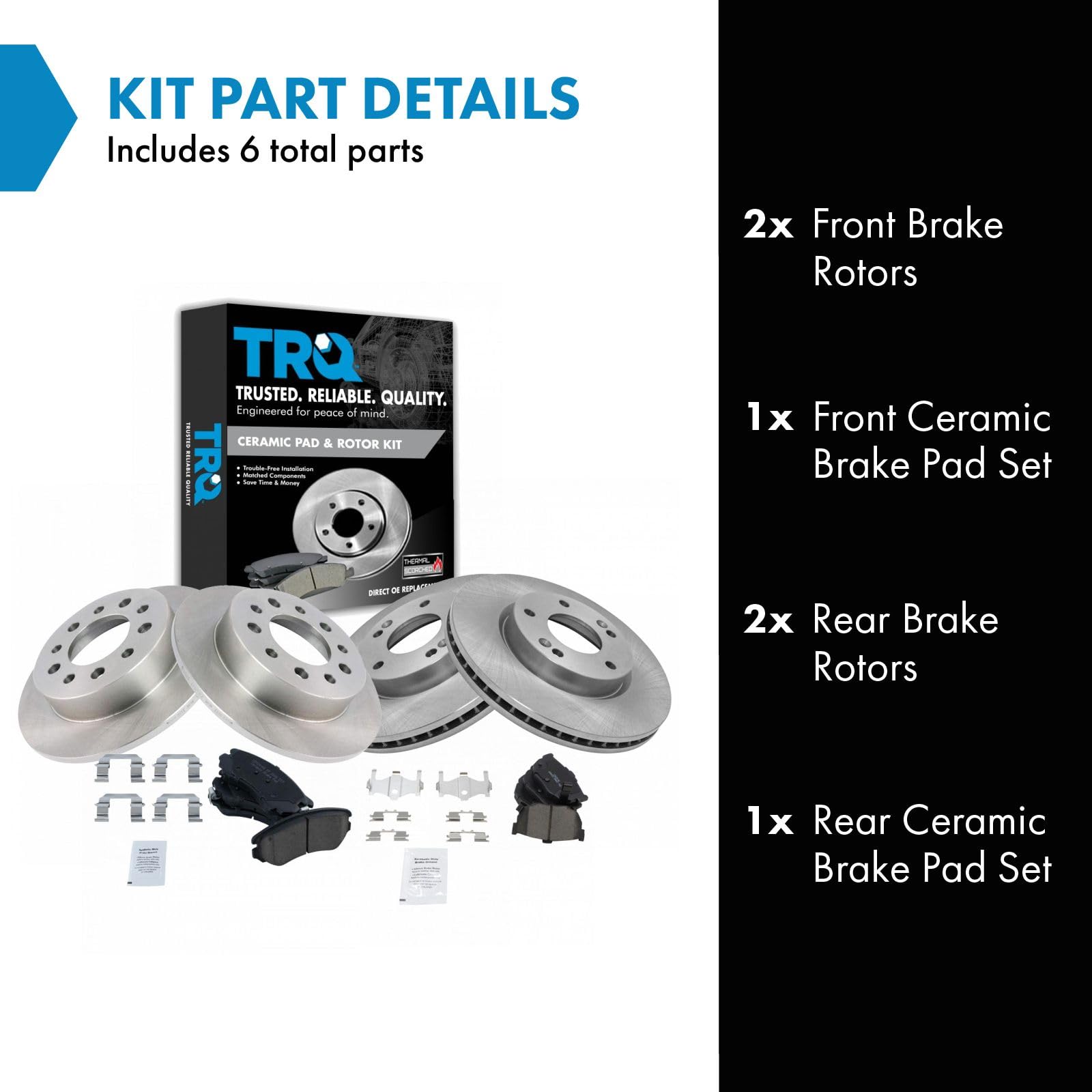 Trq Front And Rear Brake Pad & Rotor Kit Brake Pads Brake Rotor Ceramic Compatible With 2003-2008 Hyundai Tiburon