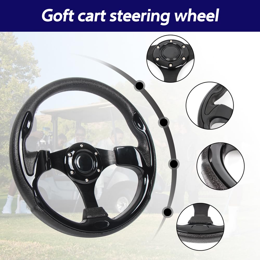 YEHICY Universal EZGO Steering Wheel - 12.5" Black PVC Frame for Yamaha Club Car DS, Precedent, Tempo, RXV & TXT