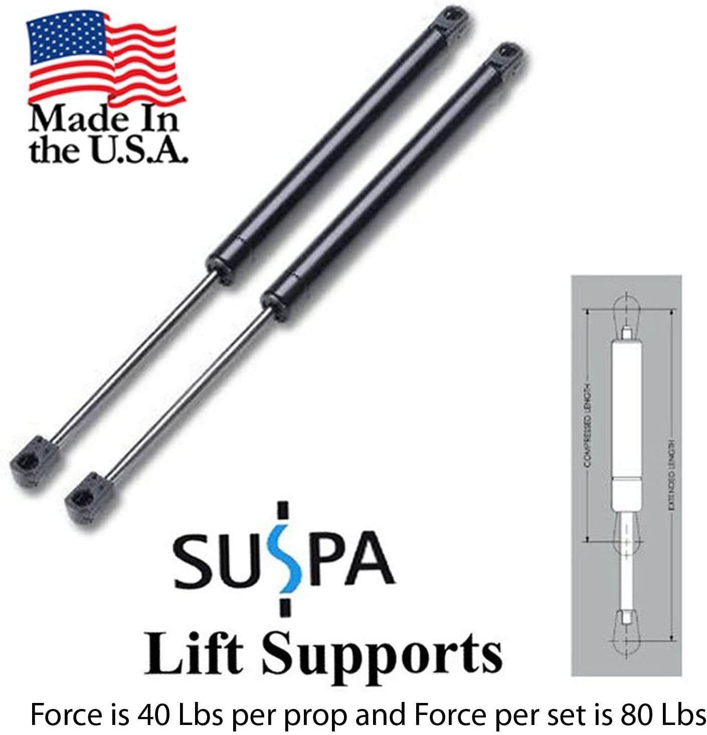 Suspa C16-11028 C1611028, 12'' Gas Prop, Quantity (2), Force 40 Lbs Per Prop, Force Per Set 80 Lbs, Camper Rear Window, Tonneau