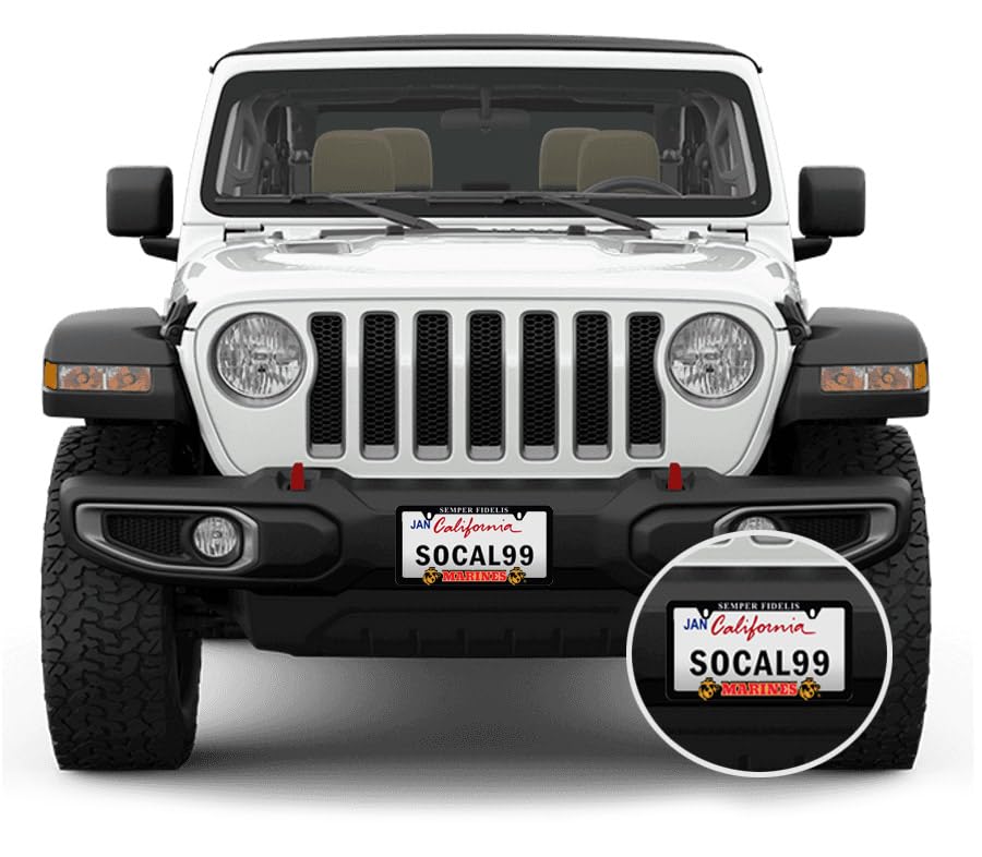 AUTOBOXCLUB USMC Car License Plate Frame - Weatherproof ABS Plastic, Model LP002-USMC, Universal Fit, Decal & Mounting Screws Included