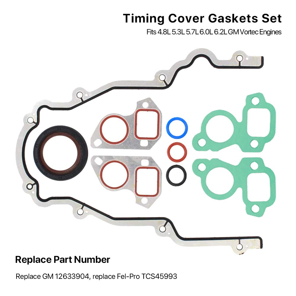 Timing Cover Gasket Set - Compatible With 4.8L 5.3L 5.7L 6.0L 6.2L Chevy Silverado, Suburban, Tahoe, Gmc Sierra, Yukon, Savana,