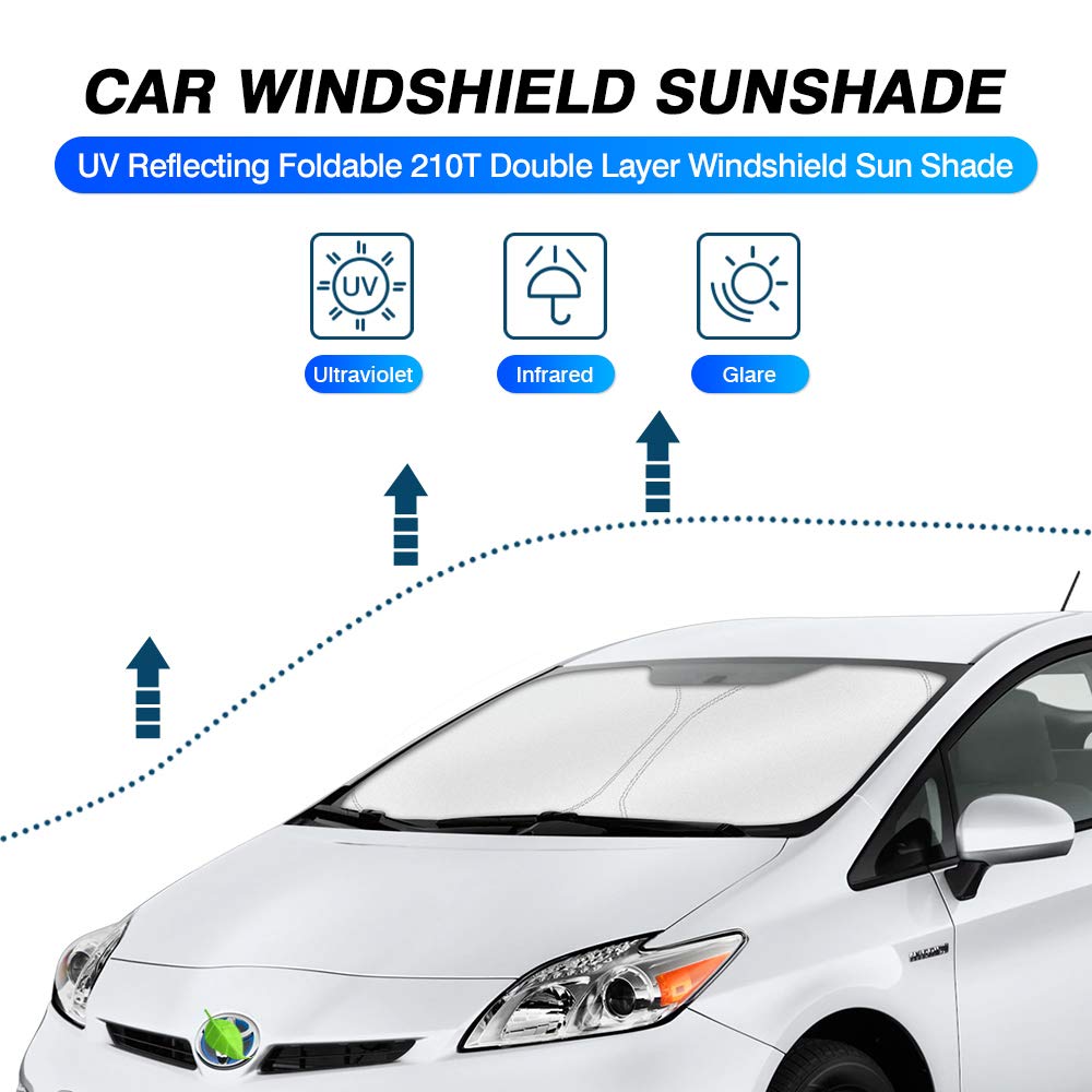 KUST Custom Fit Windshield Sun Shade for 2010-2015 Toyota Prius Hatchback, Foldable UV Blocker, Silver/Black, Keeps Car Cooler
