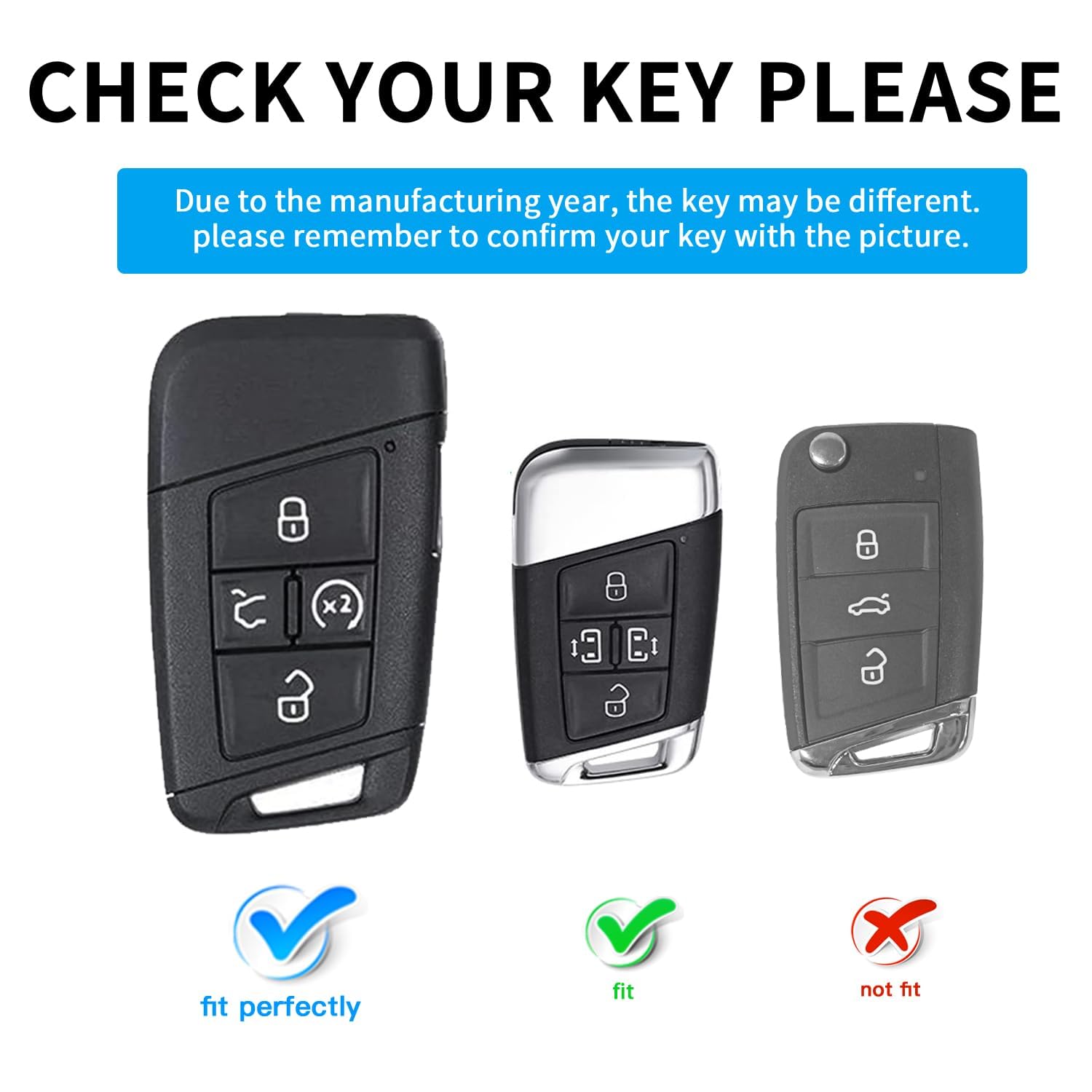 MILD EAST for Volkswagen Key Fob Cover with Keychain, Sliver Edge Key Case Holder for VW Atlas Alltrack Jetta Passat Tiguan, Bla