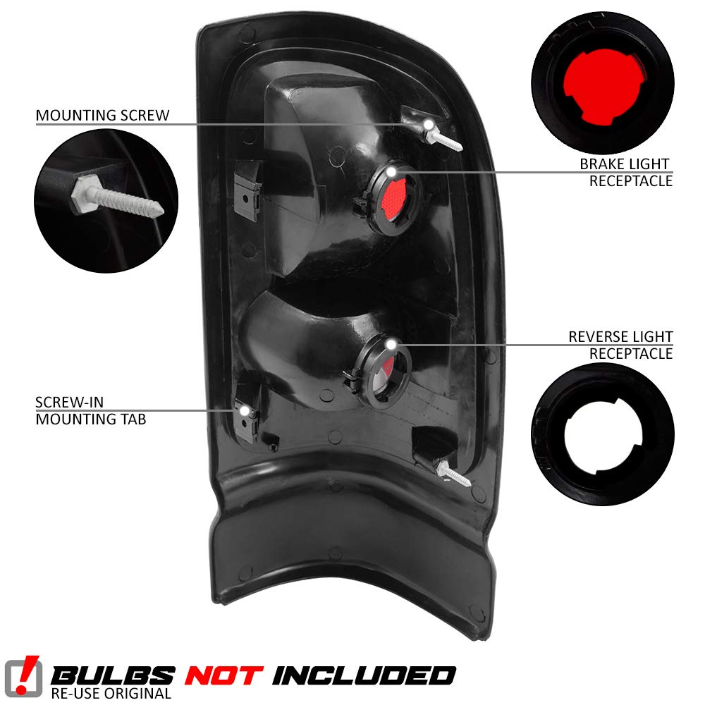 Epic Lighting Amxoe Style Halogen Tail Lights W/Textured Black Bezel Assembly Compatible With Dodge 94-01 Ram 1500 94-02 Ram 250
