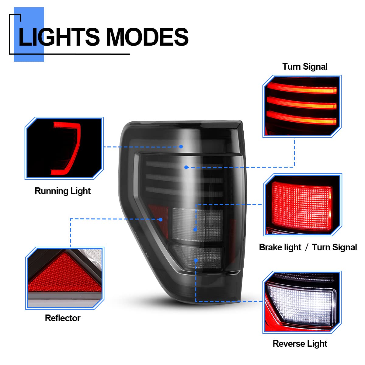 ROXX LED Sequential Tail Lights for 2009-2014 Ford F-150 Pickup, Black, Driver & Passenger Side, Model KD-WJ2025-0706J-05