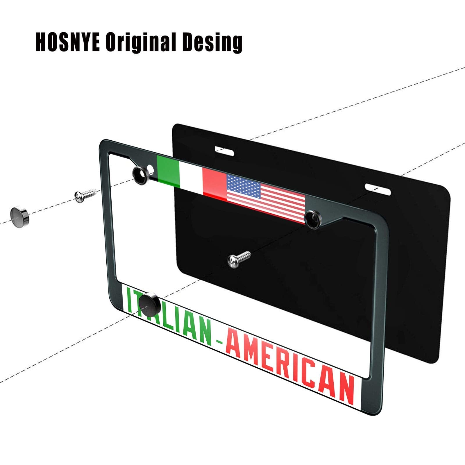 HOSNYE Italian American Flay License Plate Frame Symbol of Friendship Between The Two Countries Metal License Plate Cover Front