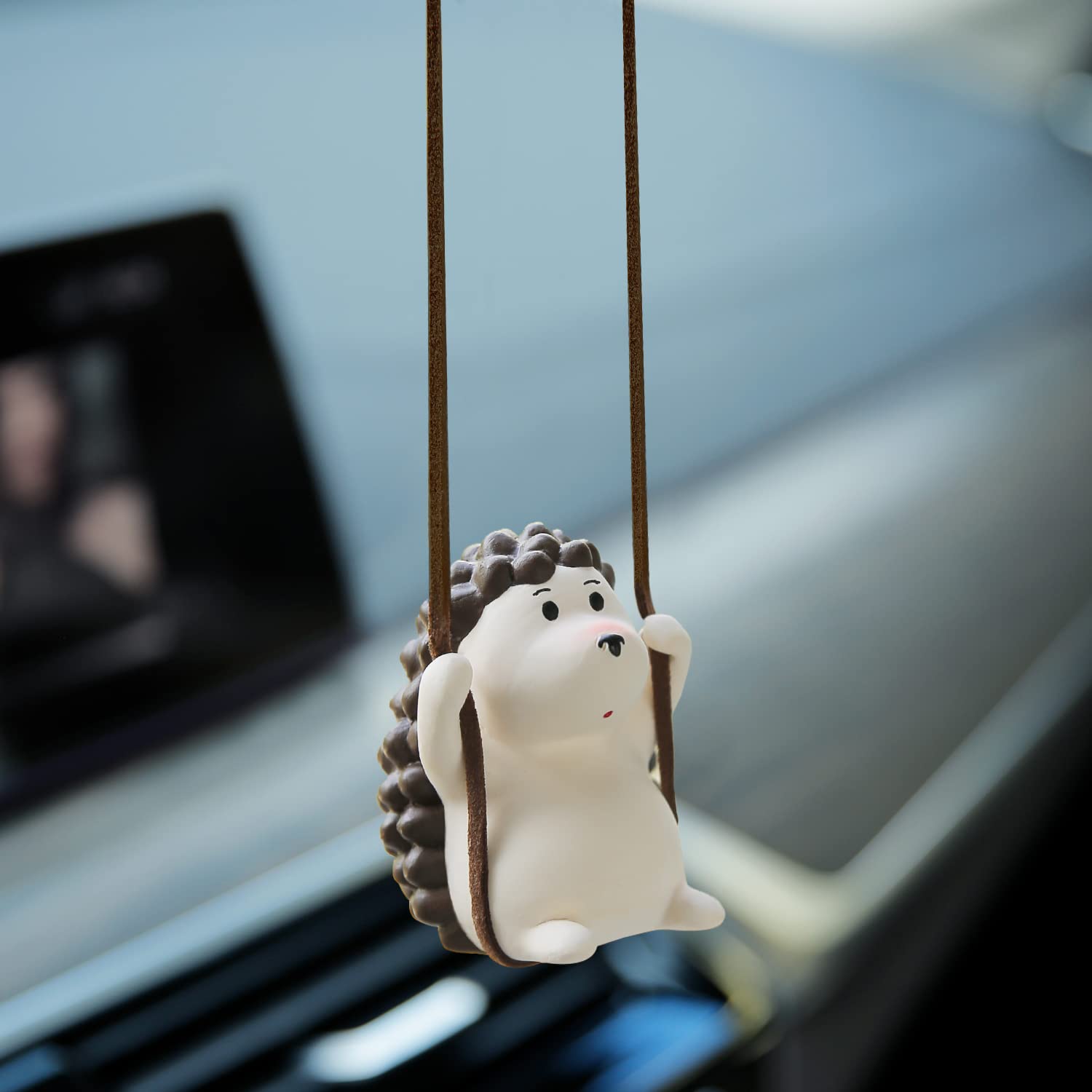 Ygmoner Super Cute Swinging Hedgehog Car Mirror Hanging Ornament Car Interior Accessories (New Hedgehog)