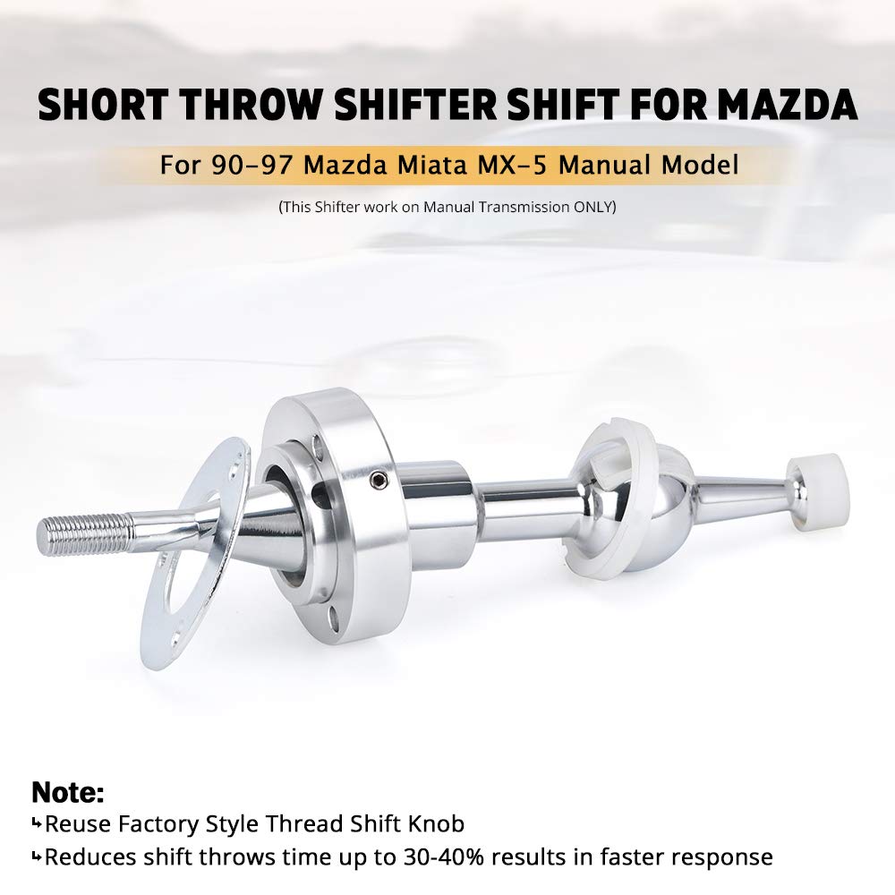 PTNHZ Quick Fast Throw Short Shifter for 90-97 Mazda MX5 Miata, Chrome Steel, Model PDG07