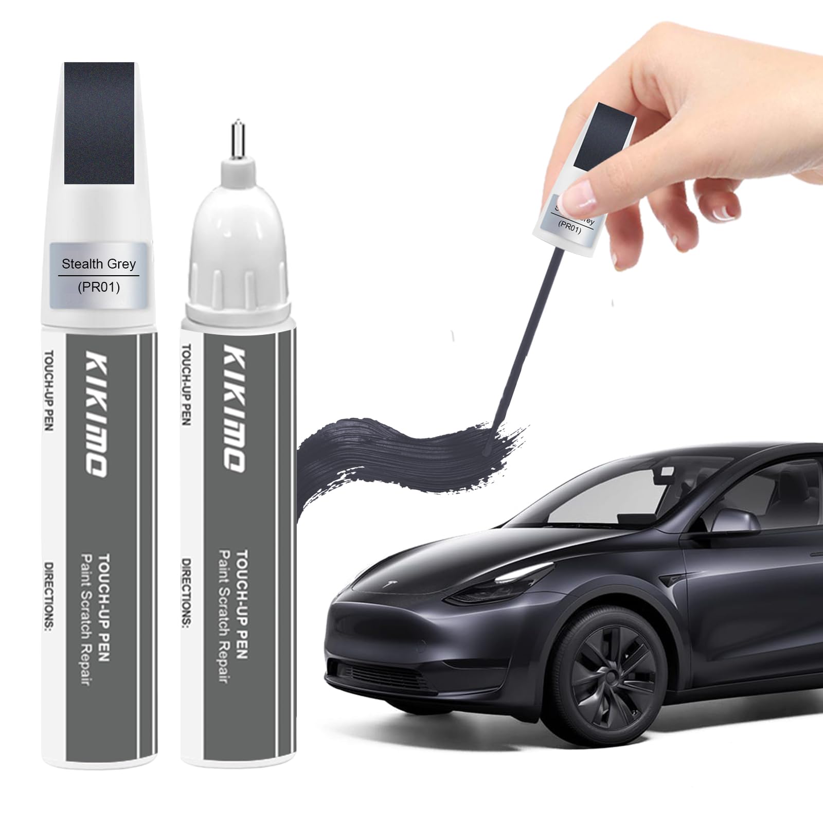KIKIMO for Tesla Touch Up Paint(Stealth Grey(PN01)), Car Paint Repair Kit for Tesla Model Y/3/S/X, 2 In 1 Scratches Repair with 