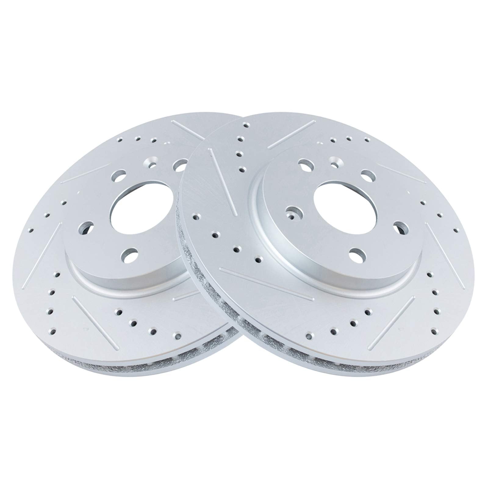 Trq Front Performance Brake Rotors Set Premium G-Coated Cross Drilled & Slotted Compatible With 2008-2014 Cadillac Cts