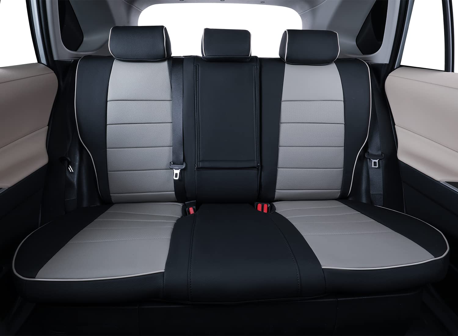 Ekr Custom Fit Rav4 Car Seat Covers For Select Toyota Rav4 Limited Xle Se Platinum Adventure 2013 2014 2015 2016 2017 2018 (Not For Hybrid) - Full Set, Leather (Black/Gray)