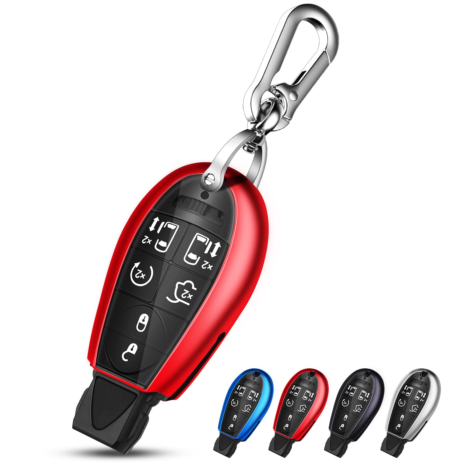 Qbuc For Dodge Key Fob Cover With Keychain Tpu Key Case Compatible With 2008-2018 Dodge Ram Jeep Chrysler Model Accessories (Red