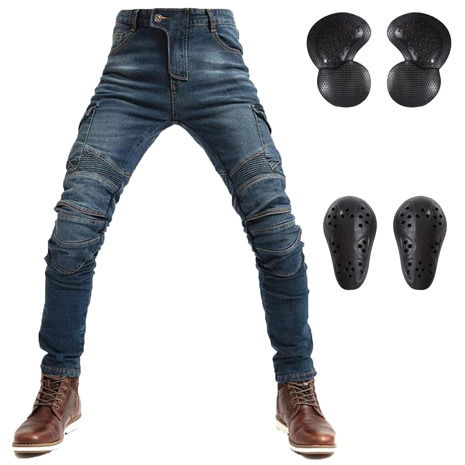 LOMENG Motorcycle Pants Riding Jeans Biker Motorbike Pants with CE Removable Armored for Men Blue EU32, LMPM08-Blue-L2A, 32 Regu