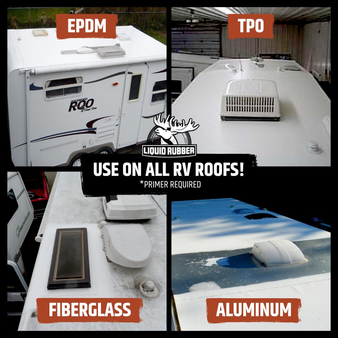 Liquid Rubber Rv Roof Coating Solar Reflective Waterproof Trailer Repair Kit Includes: Rv Sealer 1 Quart, Seam Tape - 4''X12.5',