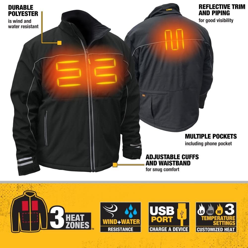 DEWALT Unisex Adult With 2.0ah Battery and Charger DEWALT Heated Lightweight Soft Shell Jacket, Black, Medium US