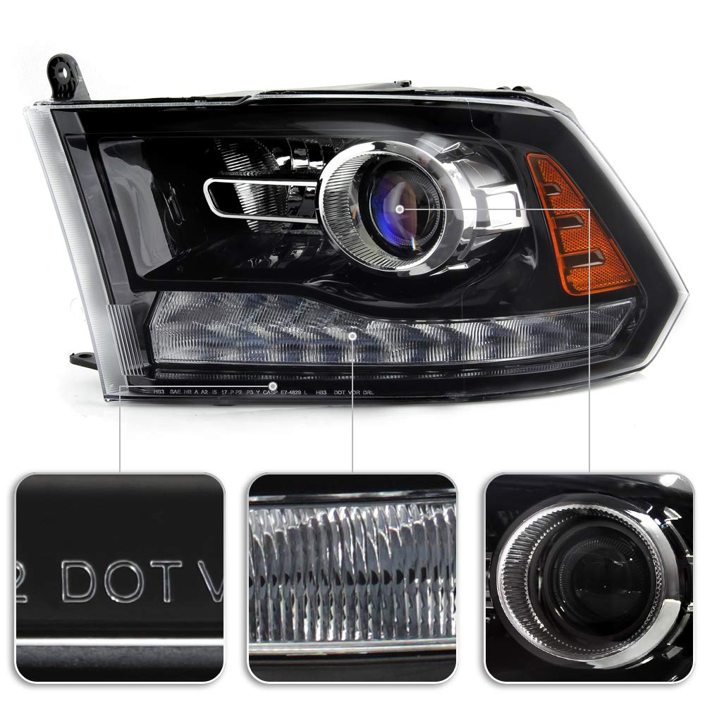 ACANII Headlight for 2013-2015 Dodge Ram 1500/2500/3500 - Black Trim, Driver Side