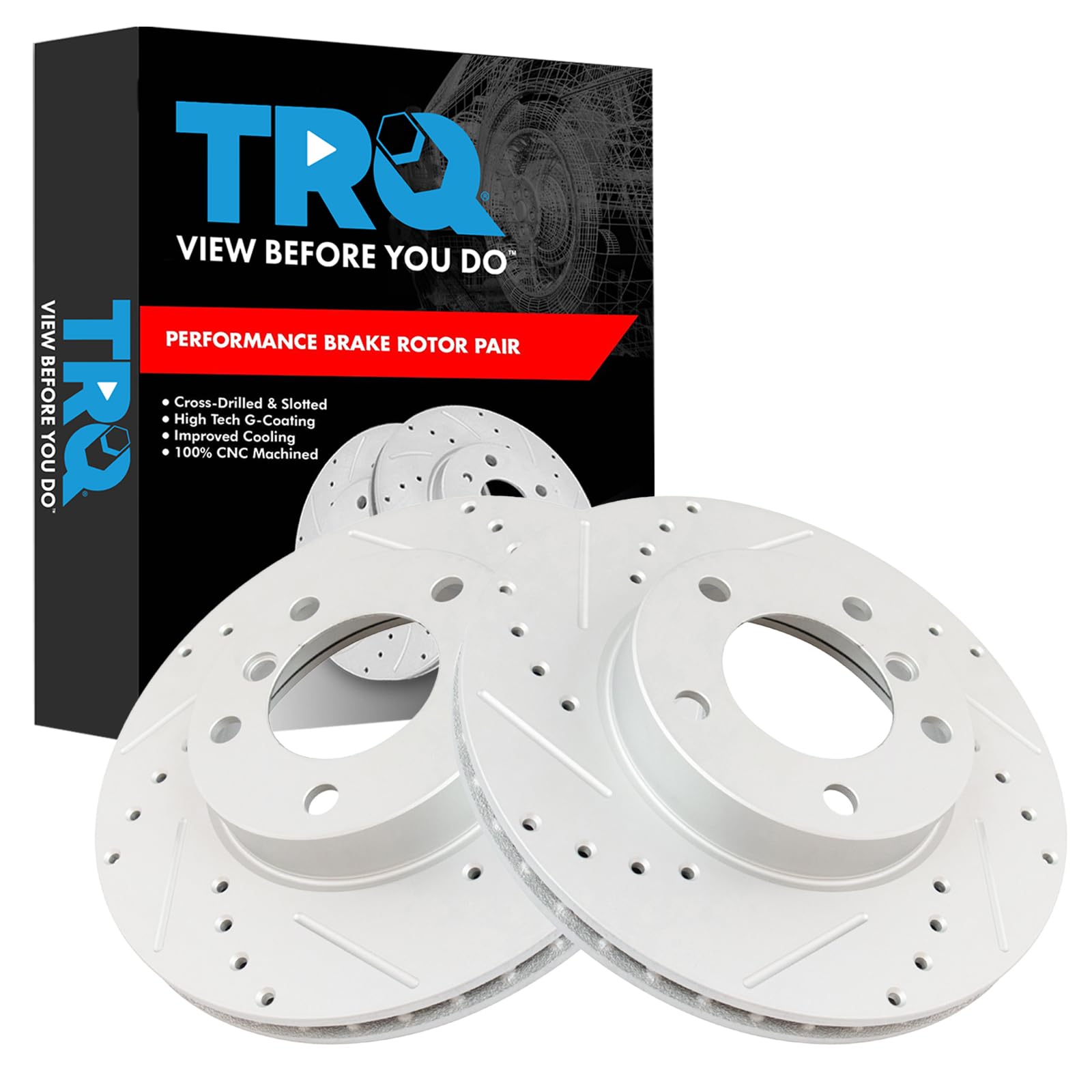 Trq Front Performance Brake Rotor Drilled Slotted Pair Set For Bmw 318I / 318Is / 323Ci / 323I / 323Is / 325I / 325Is / 328I / 3