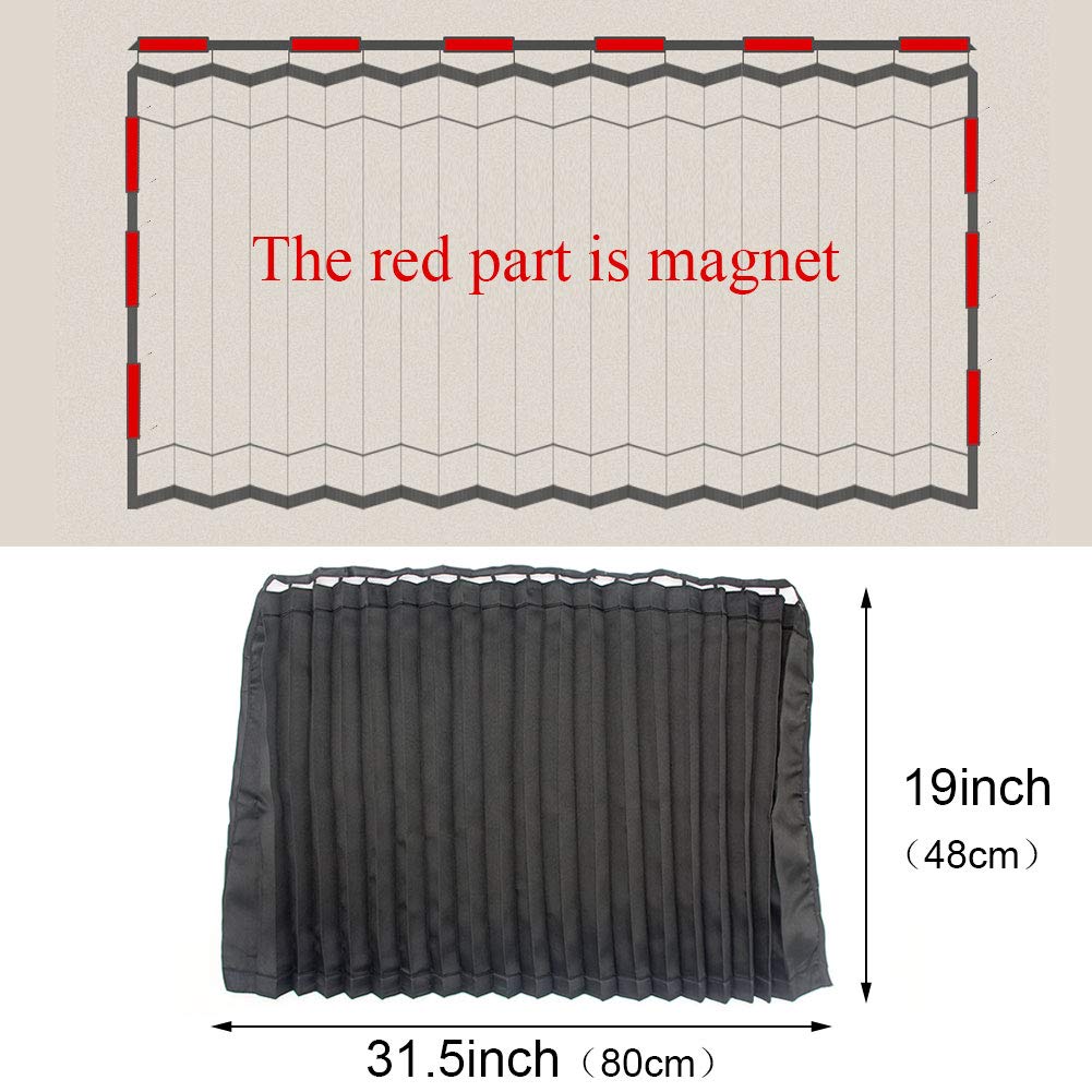 Ovege Car Window Shade -Car Side Window Sun Shade Car Curtain Pleated Silky Uv Protection Privacy Baby Suction Magnetic(Black-Opaque, Back Seat 2Pcs)