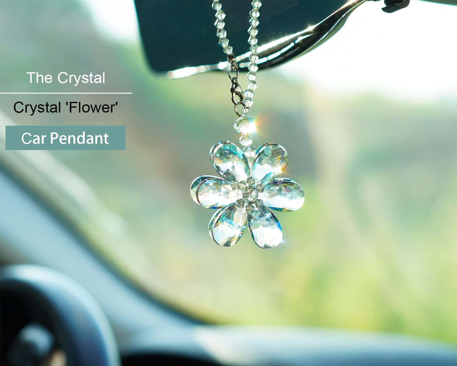 Crystal Flower Car Rear View Mirror Pendant Car Accessories Mirror Hanging Ornament Fengshui Crystal Auto Interior Decoration