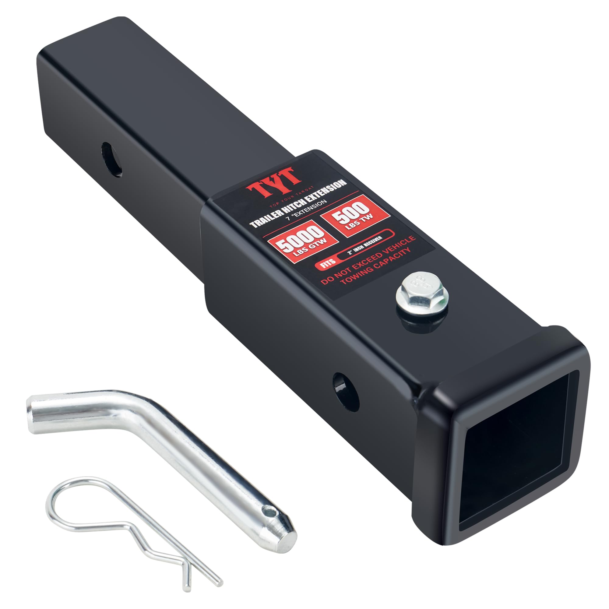 Tyt Trailer Hitch Tube Extender For 2 '' Receiver, 7 Inch Extension Length, With 5/8 Inch Pin And Clip, 5000 Lbs Gtw