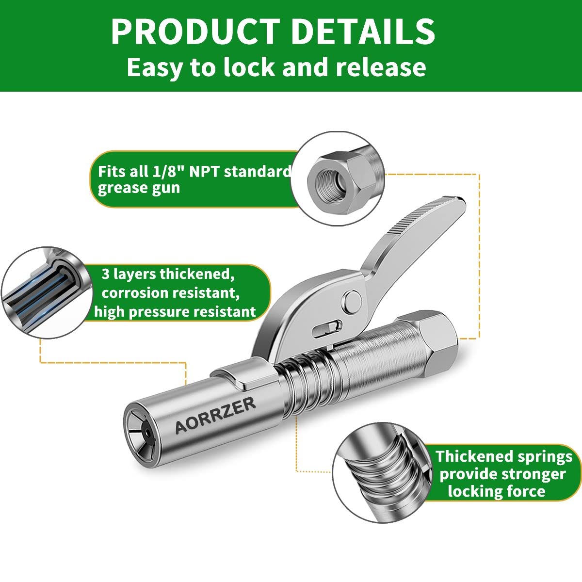 Aorrzer Grease Gun Needle Tip & Grease Gun Coupler Set,Upgrade Narrow Needle Dispenser For Grease Gun, Grease Zerk Fittings Comp