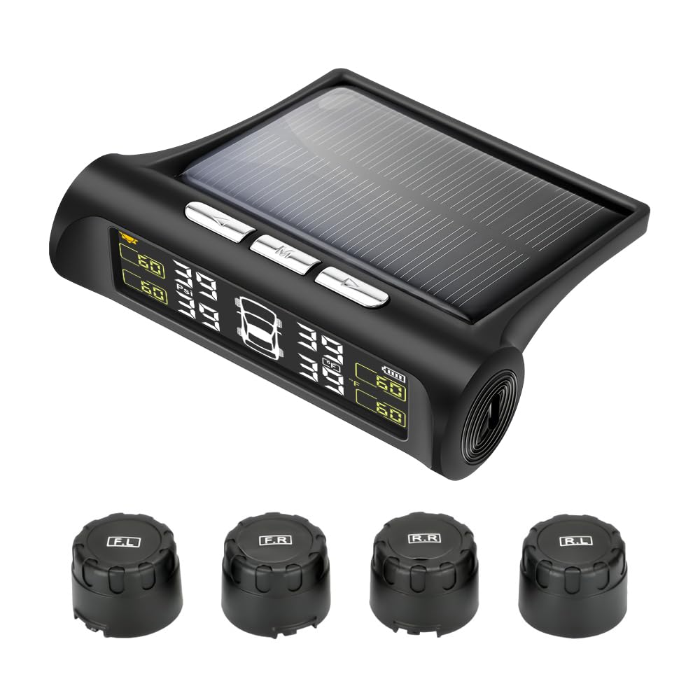 Venceza Tire Pressure Monitoring System - Tpms Tire Pressure Monitor System With Solar Charger, Tpms With 4 External Sensors & 5