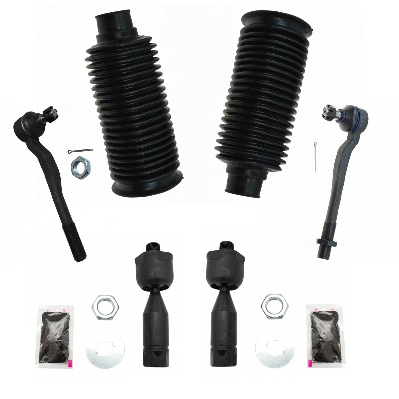 Trq Front Driver & Passenger Side Steering Kit Steering Rack & Pinion Bellow Tie Rod Compatible With 1996-2002 Toyota 4Runner