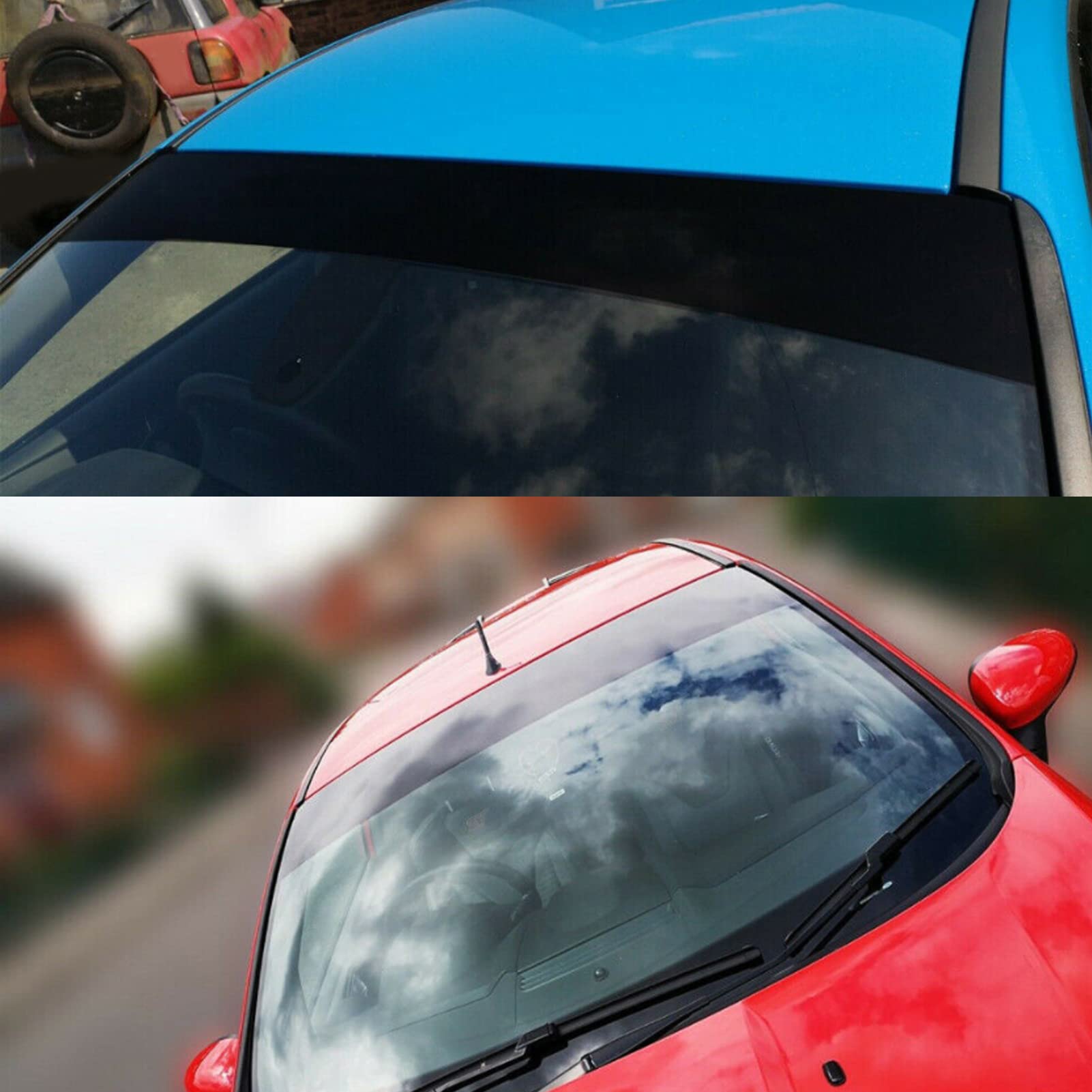 Qiilu Window Tint Film - Gloss Black PVC Windshield Sticker, 140x20cm for Cars and Vans
