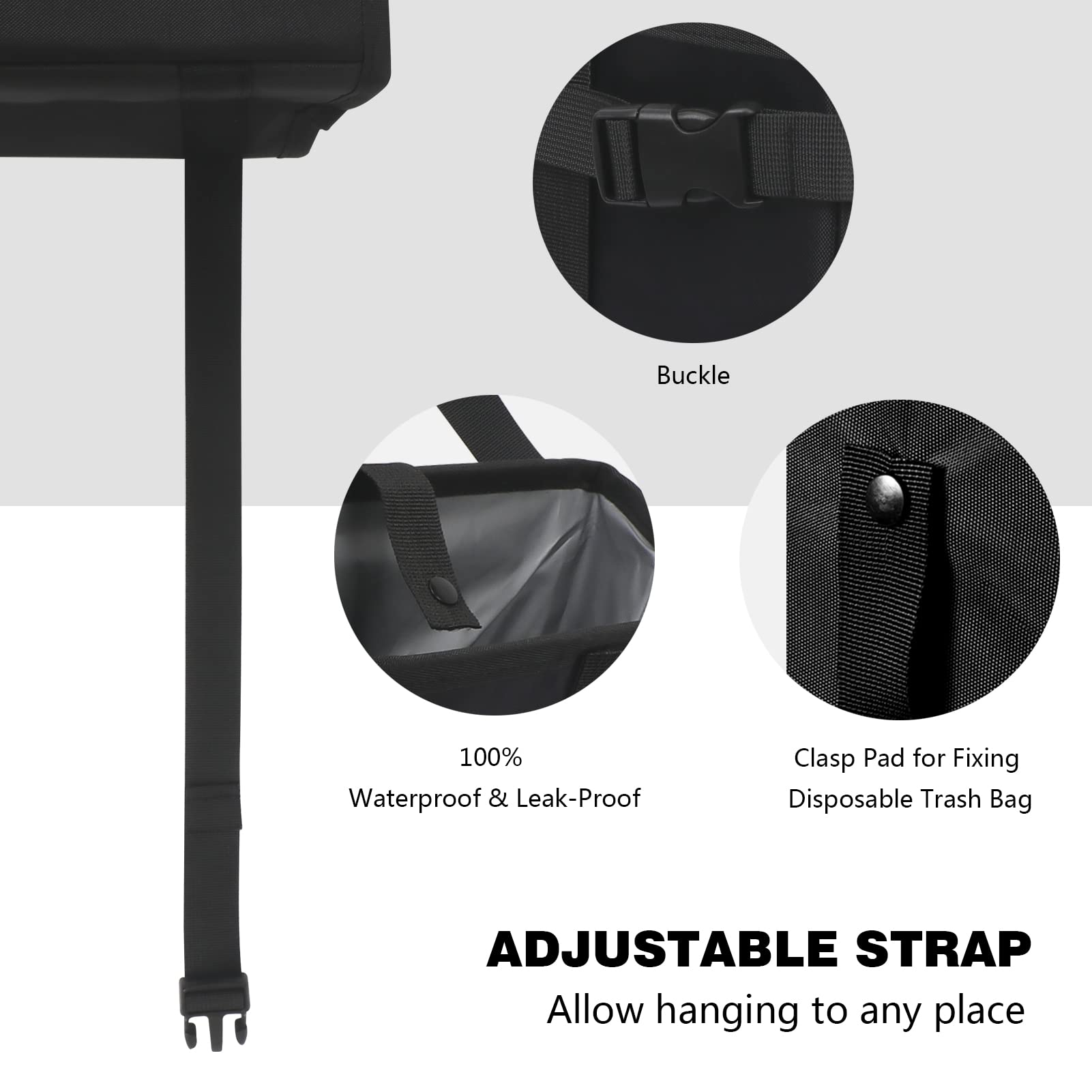 Homelove Car Trash Can, 100% Leak-Proof Waterproof Car Trash Bin Collapsible Portable Auto Garbage Bag Large Capacity Trashcan Storage Bag Multipurpose Car Organizer Hanging Black