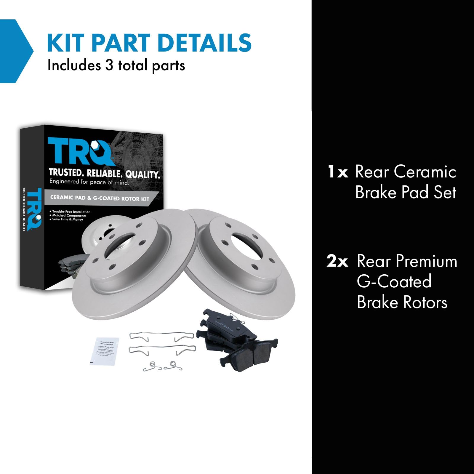 Trq Rear Brake Pad & Rotor Kit Brake Pads Brake Rotor Ceramic Premium G-Coated Compatible With 2006-2013 Mazda 3