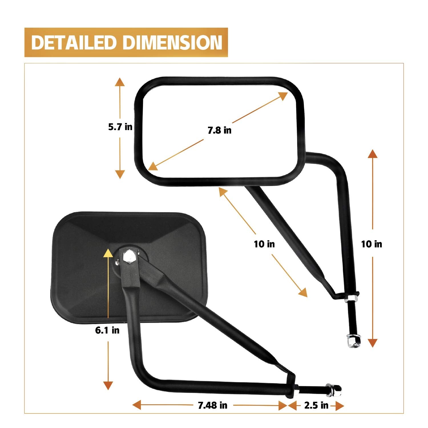 Justtop Mirrors Doors Off, Side View Mirrors Compatible With Jeep Wrangler Cj Yj Tj Jk Jl & Unlimited,Quicker Install Door Hinge